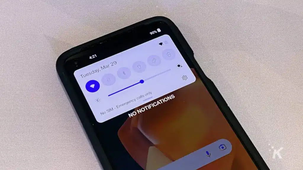 android quick settings at the top of the screen of a smartphone