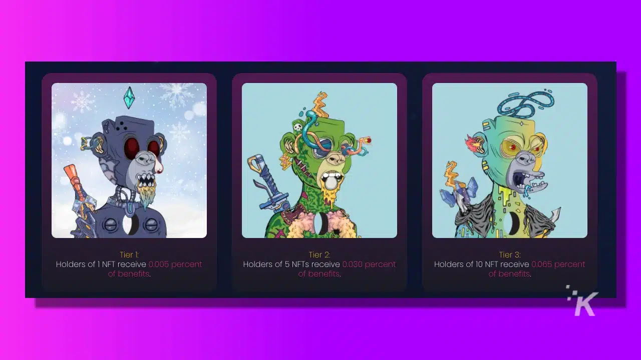 endless expanse nft collection gallery, centered on purple background