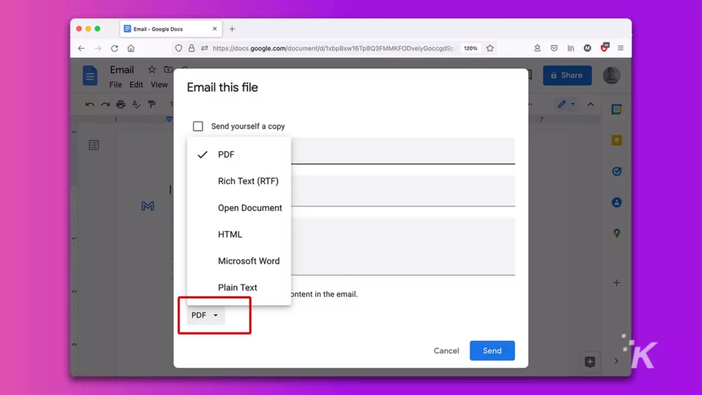 file type options in google docs and gmail