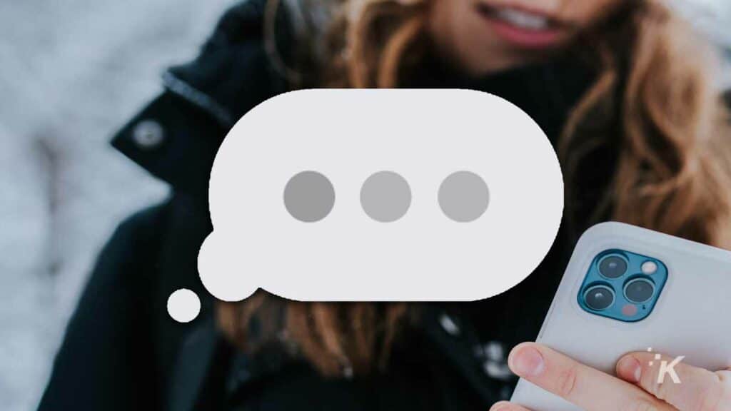 imessage typing bubble on blurred background