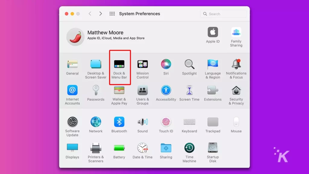 Mac system preferences menu