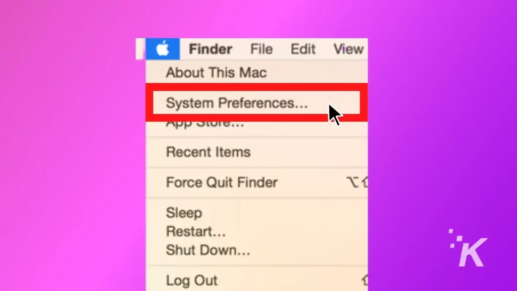 screenshot of macos system preferences menu on a purple background