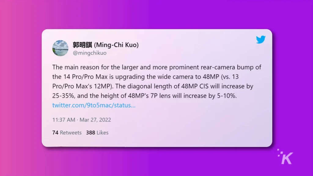 screenshot of a tweet by ming-chi kuo