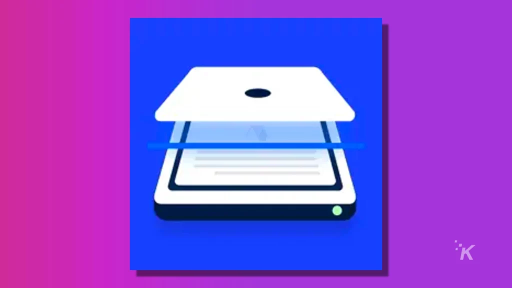 pdf scanner app logo on a purple background