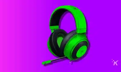 Razer kraken gaming headset on purple background