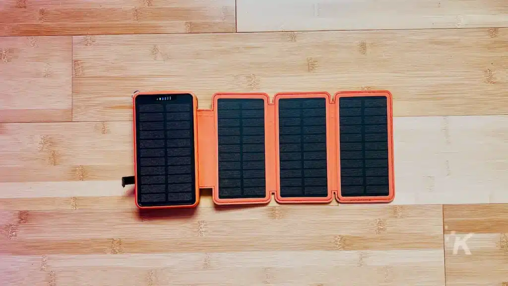 solar power bank on hardwood floor