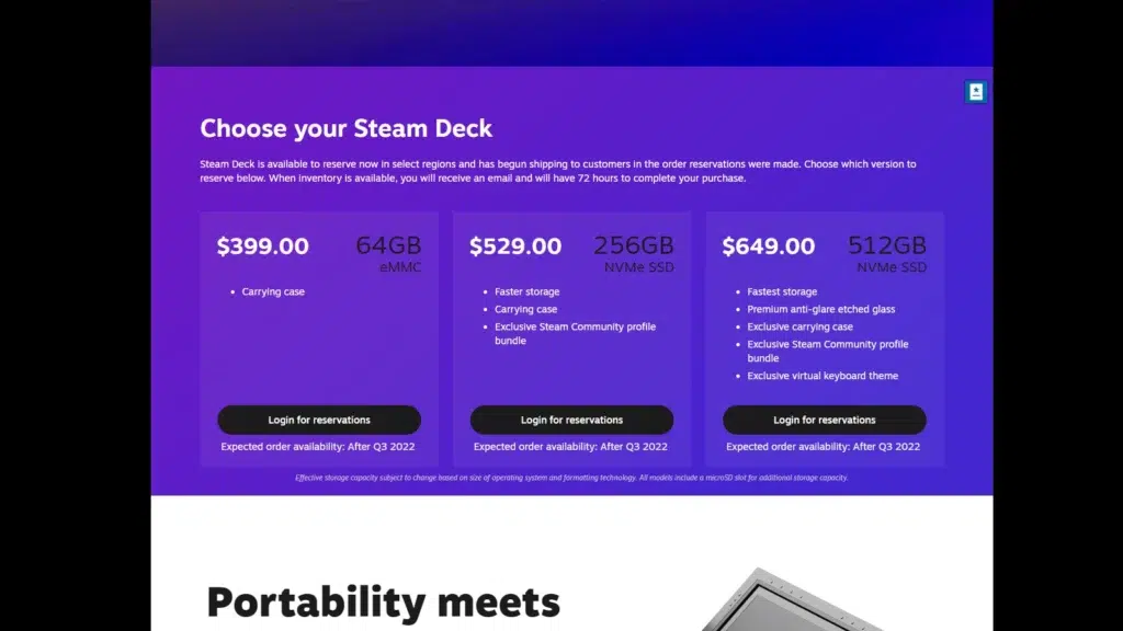 Steam deck reservation q3