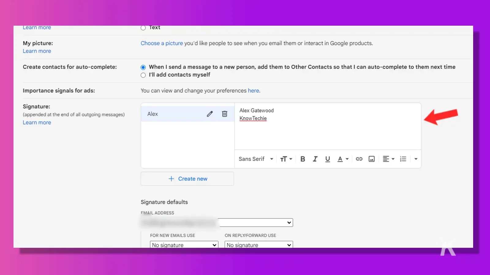 type gmail signature