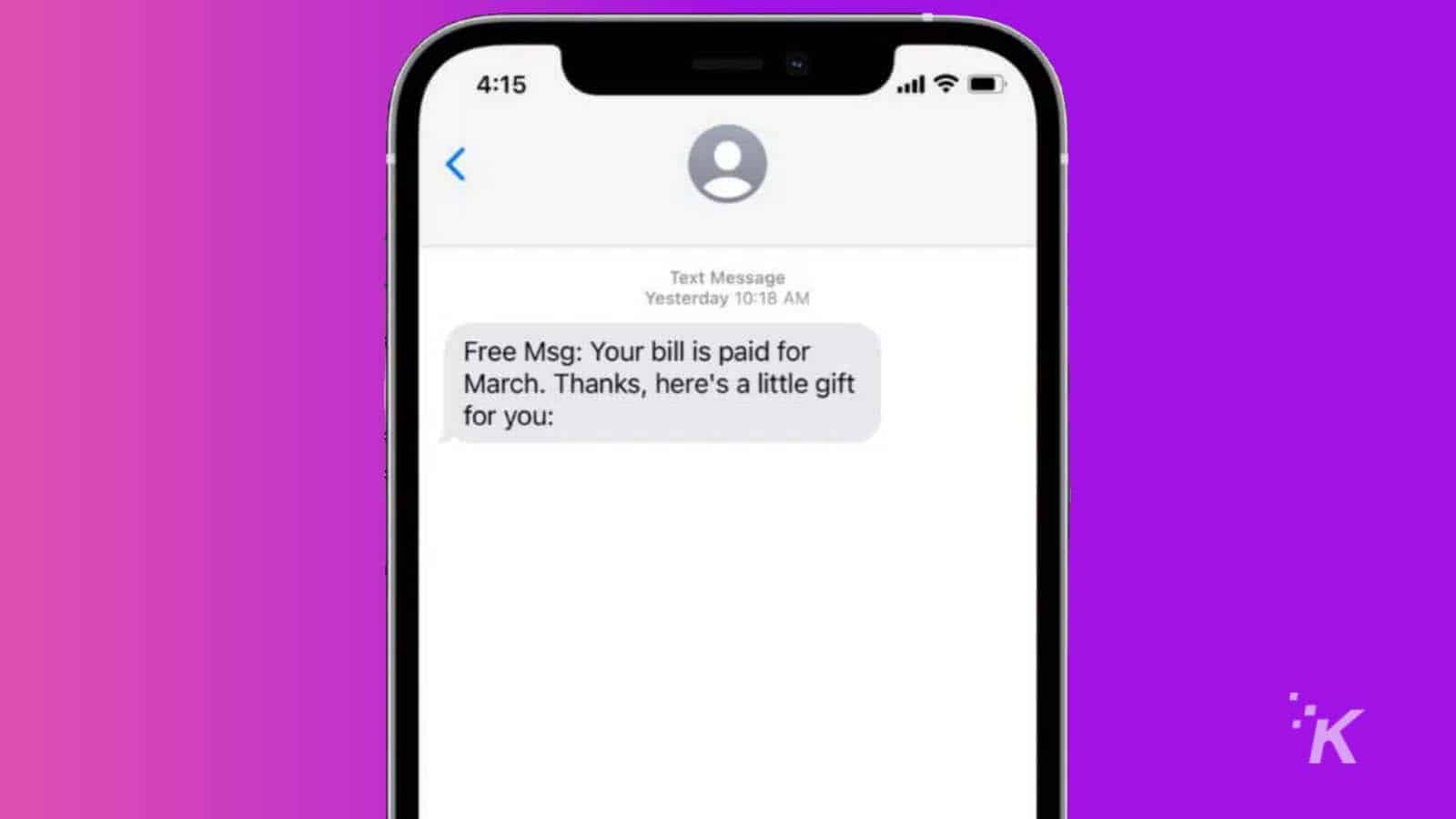 Verizon iphone text message show smishing scam