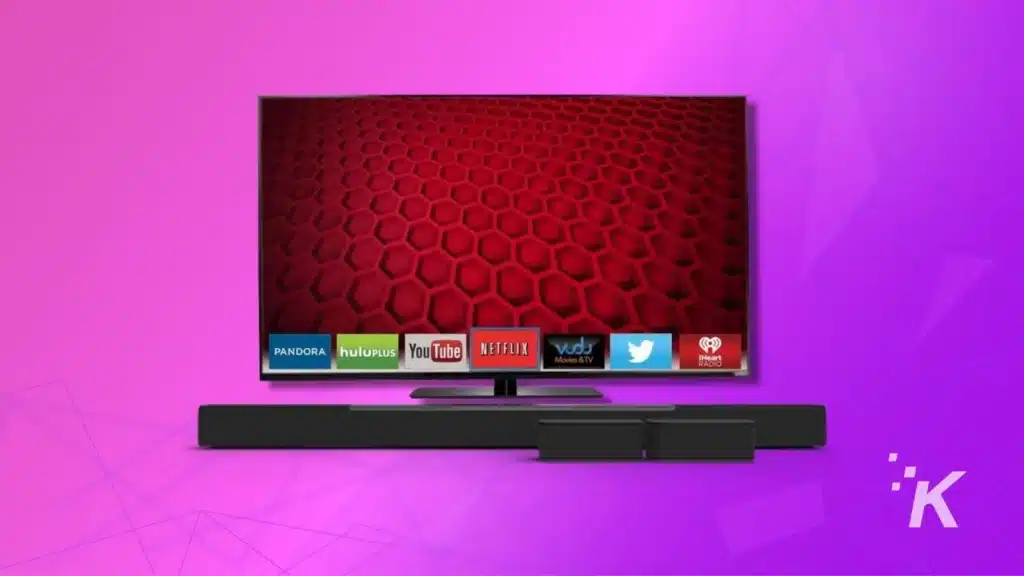 image of a tv and soundbar on a purple background