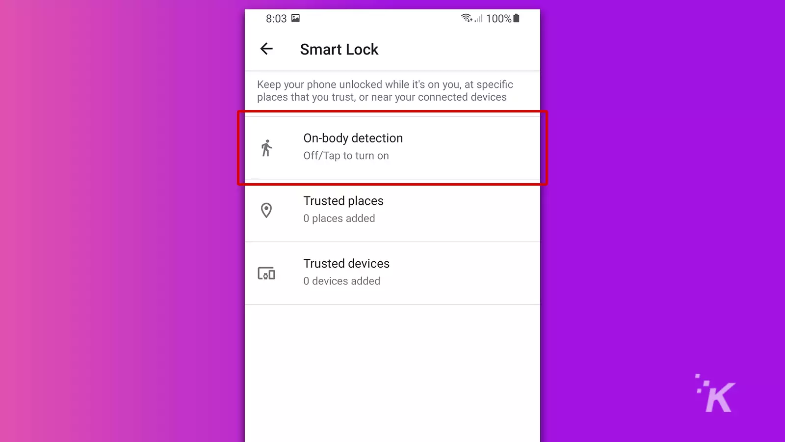 Smart lock feature on android