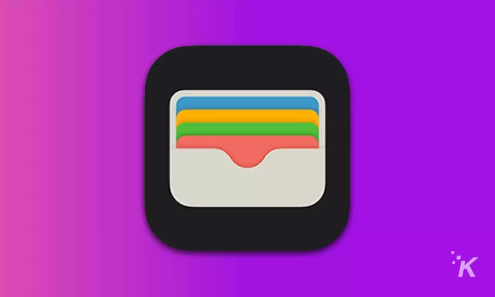 apple wallet logo on purple background