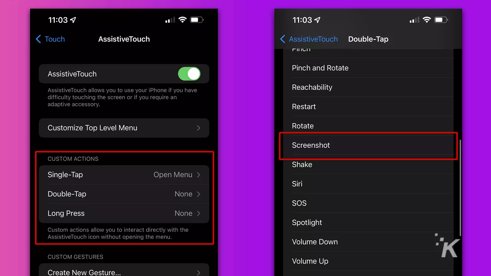 Custom action menu in assistivetouch menu on ipados and ios