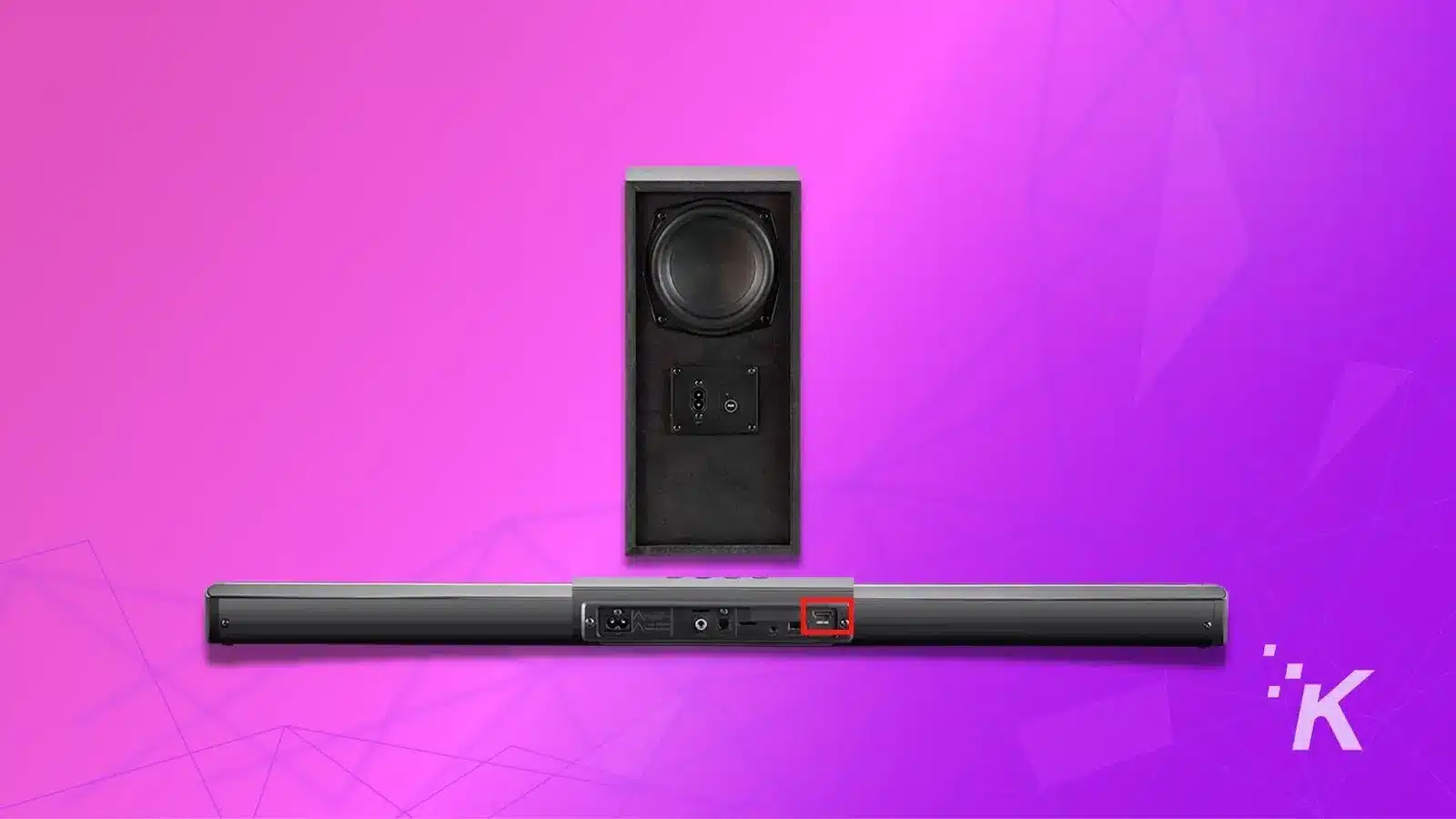 image explaining connect the other end to the HDMI ARC port on your soundbar on purple background