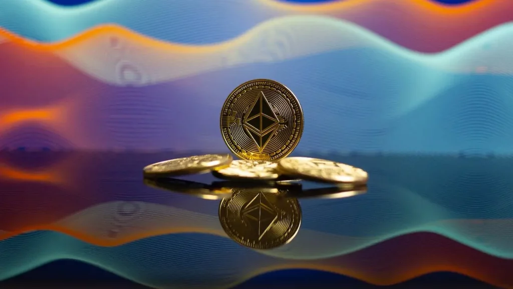 imagen de una moneda ethereum sobre un fondo degradado