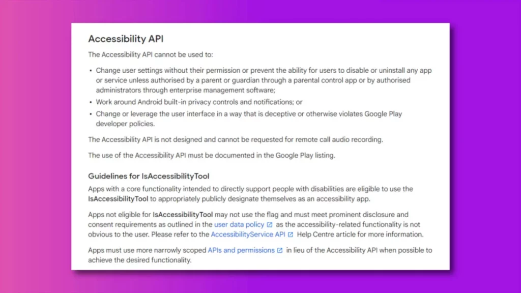 text from the accessibility api policy changes