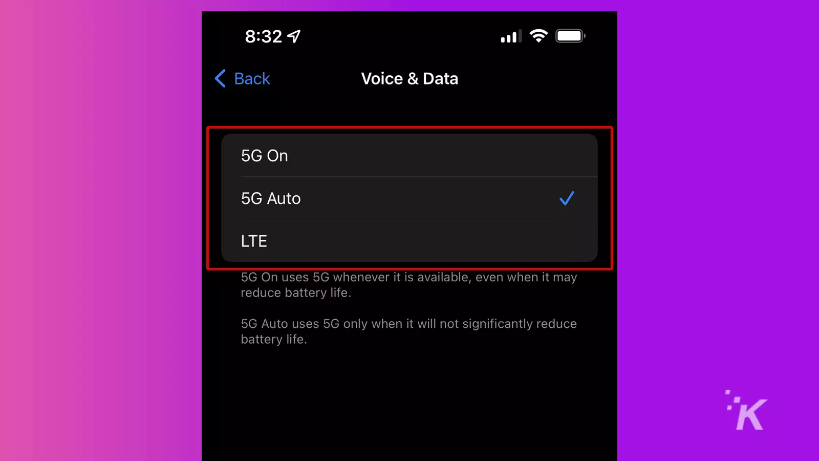 voice and data options including 5g on ios