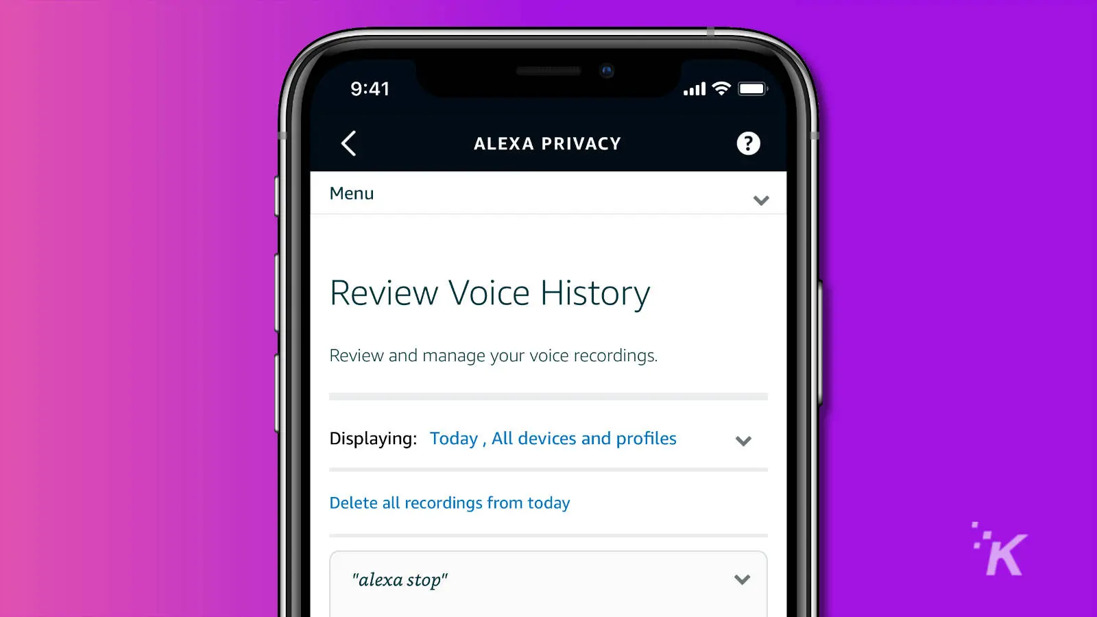 screenshot of alexa privacy settings