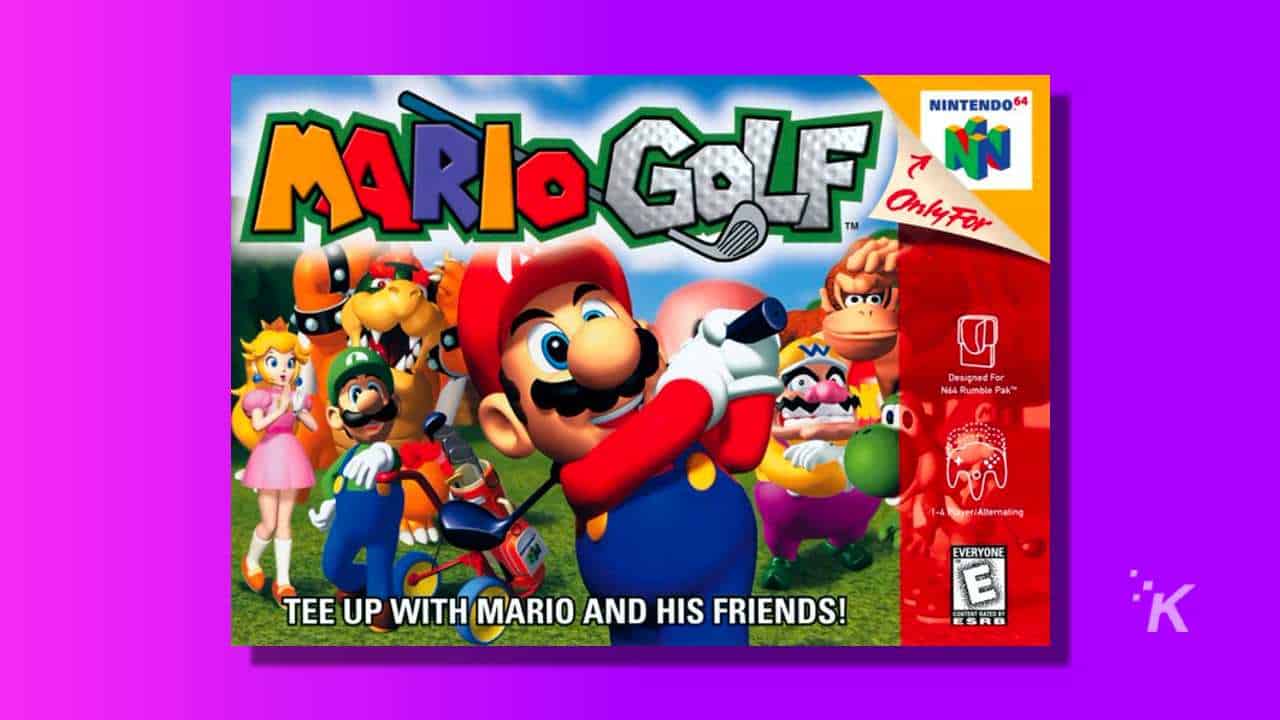 Image of mario golf cover for n64 on purple background