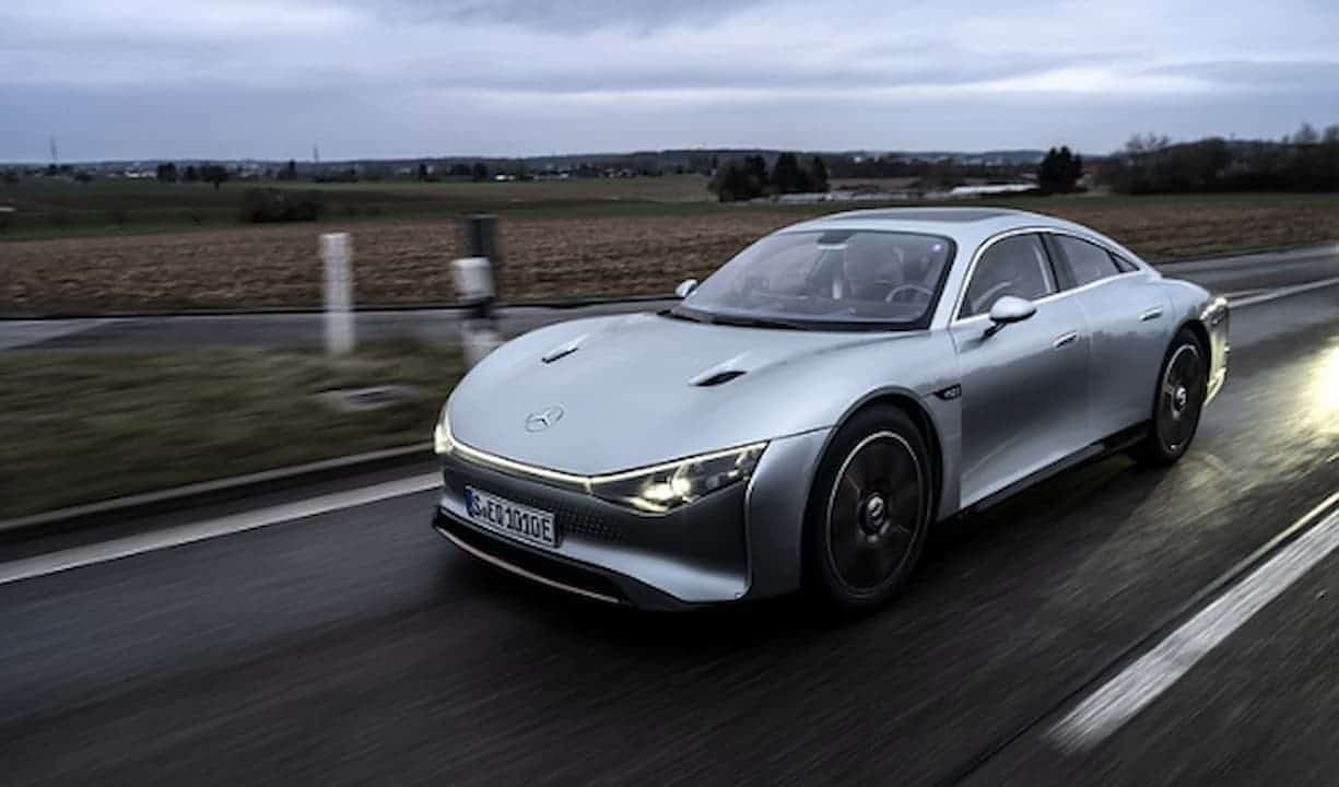image of a mercedes-benz vision eqxx driving on road