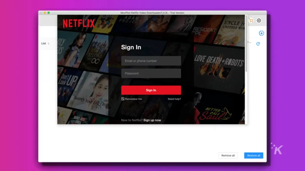 Movpilot netflix video downloader screenshot on purple background