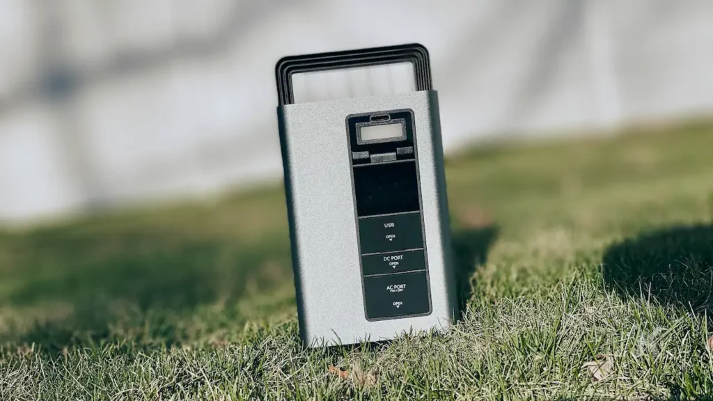 Image of a portable charging station on grass