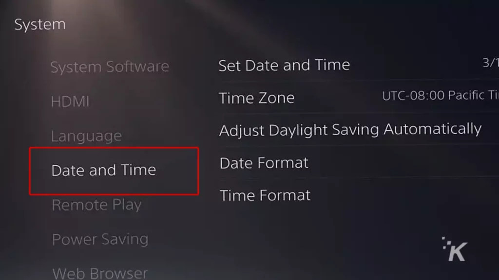 change the playstation 5 date and time