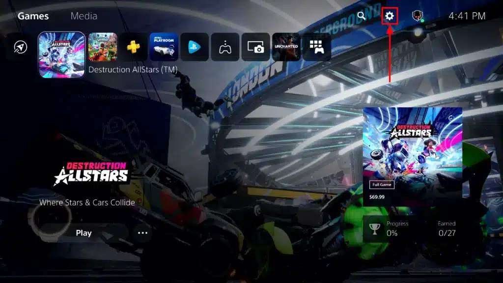 ps5 main menu settings cogwheel