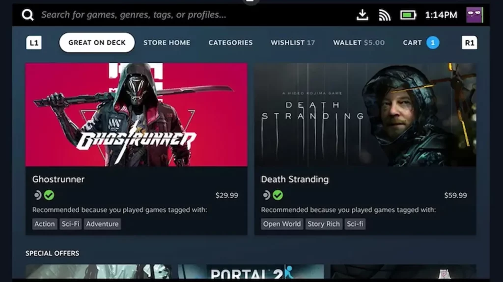 screenshot of steam deck storefront