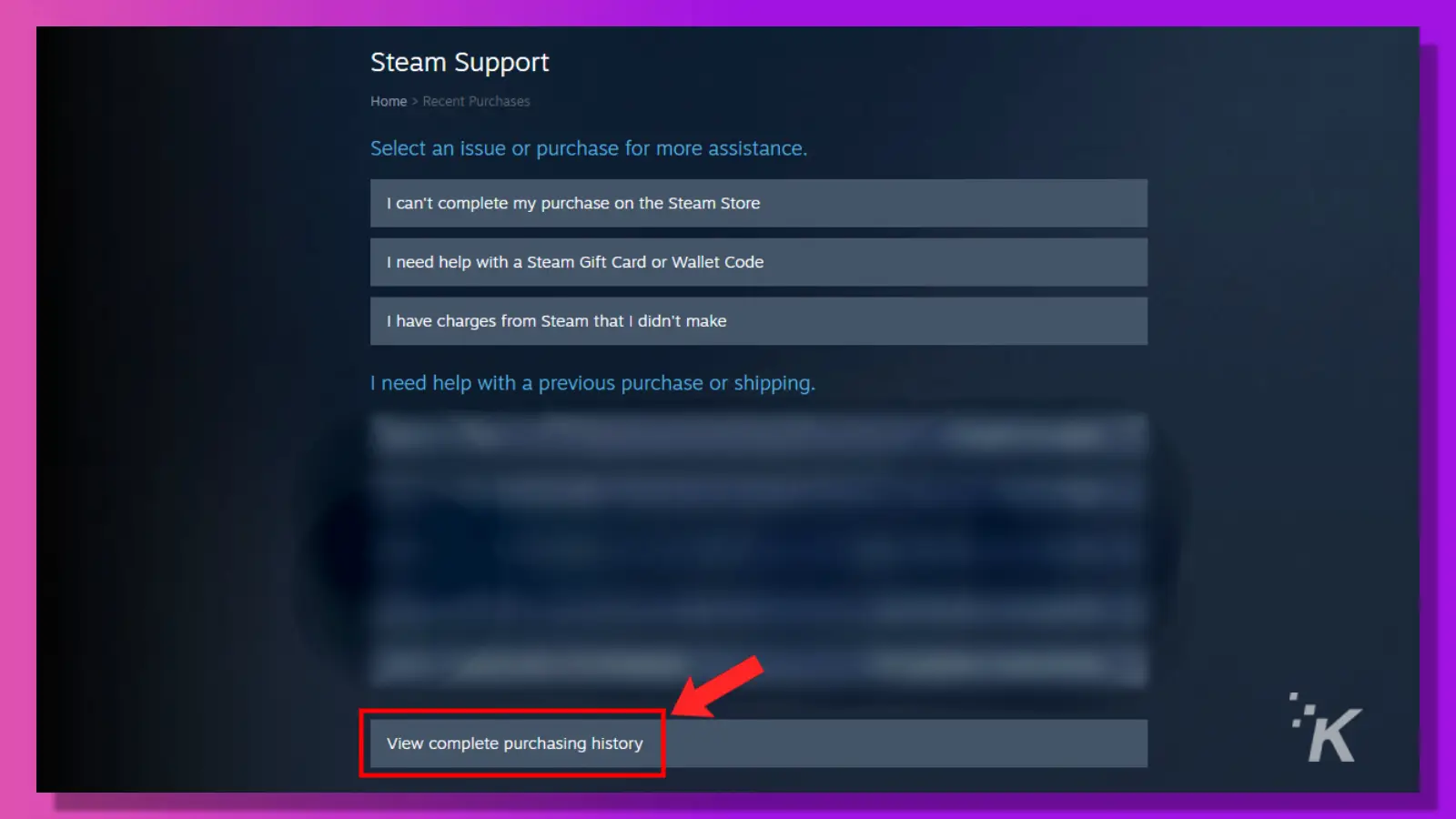 Steam support view complete purchase history