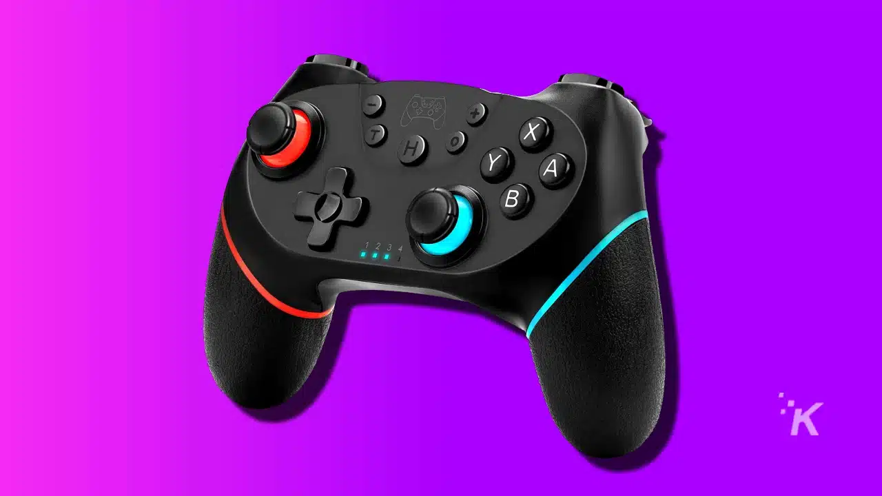 Image of a nintendo switch pro controller knockoff on a purple background