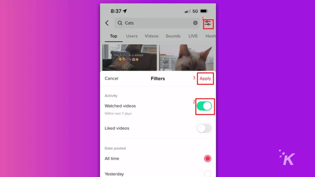 tiktok search filters