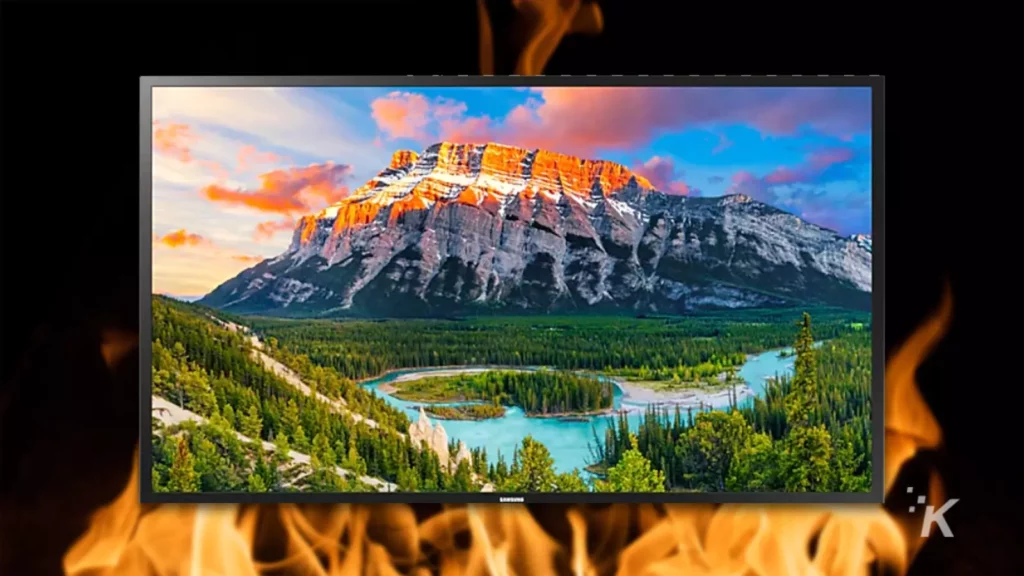 Smart tv in front of flames