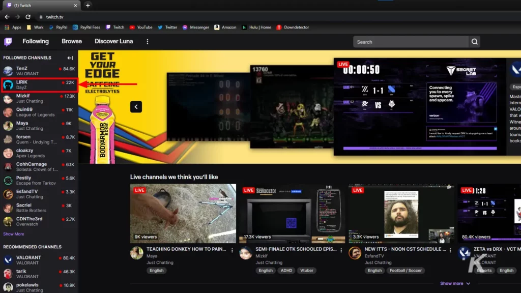 twitch home page choose a streamer