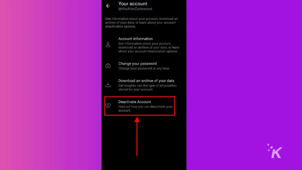 twitter android deactivate account button