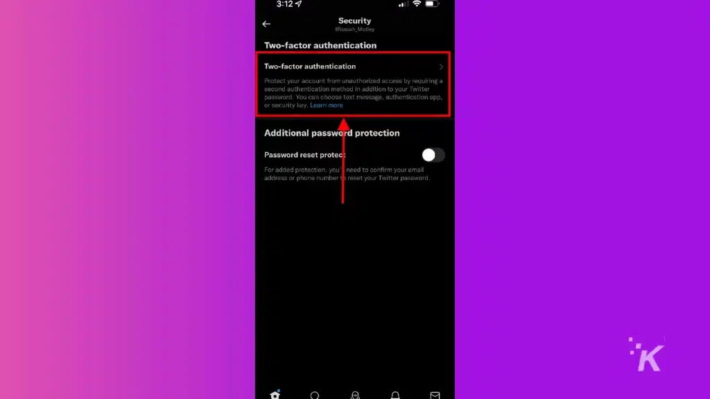 twitter ios two factor authentication button