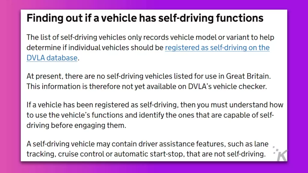 uk self-driving car list