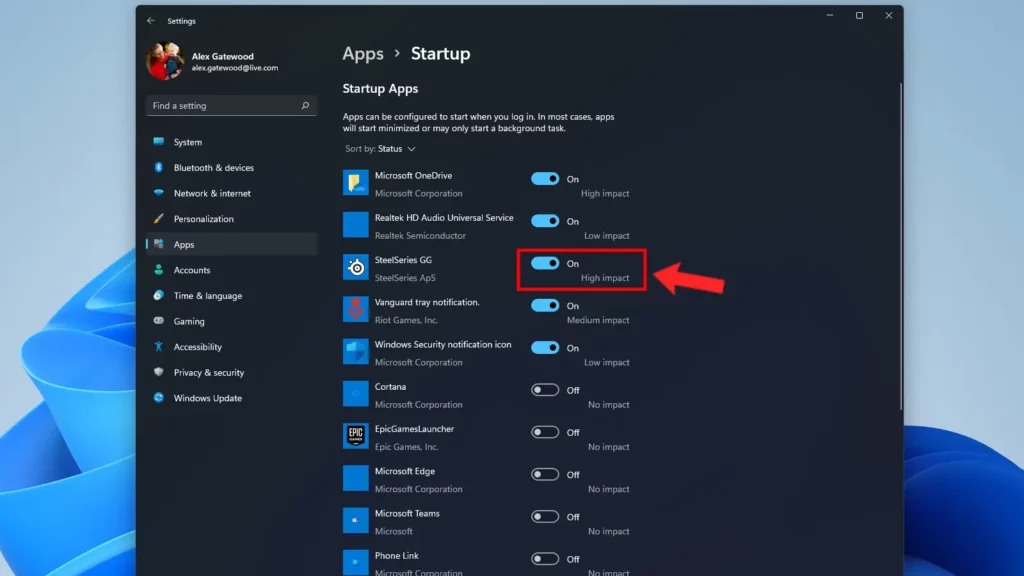 windows 11 disable startup settings