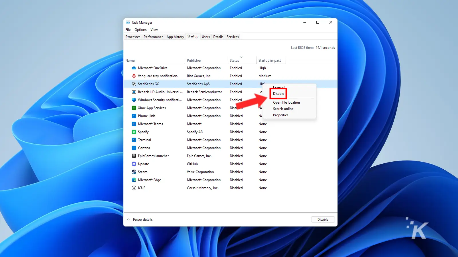 windows 11 disable startup from task manager