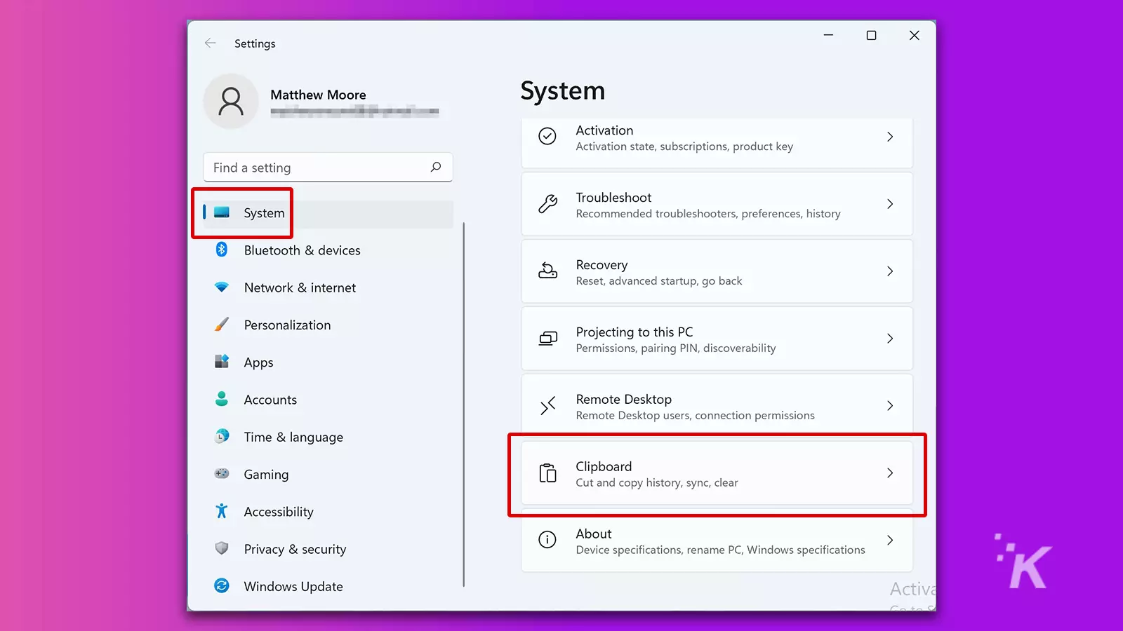 system settings in windows