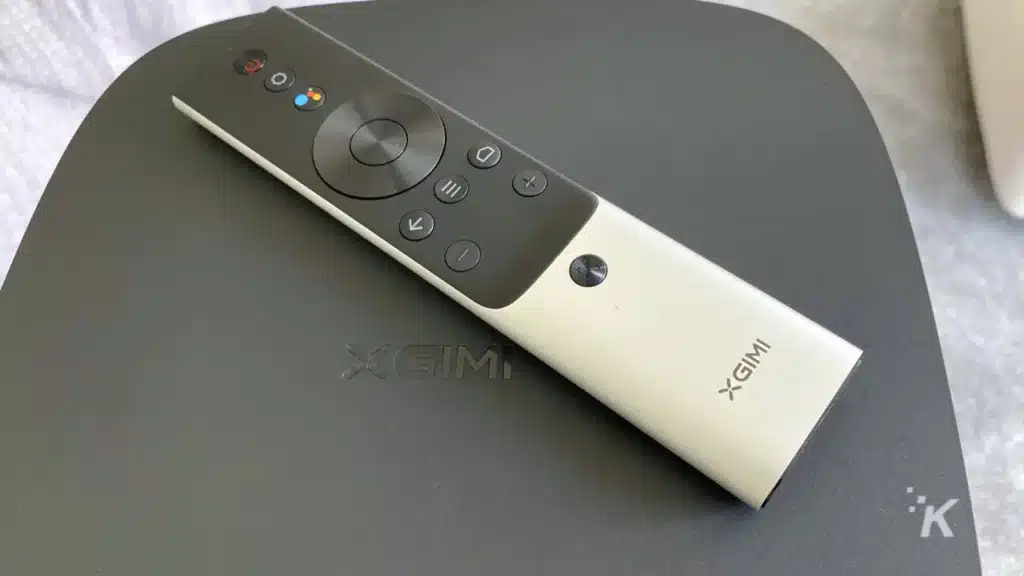 remote control on top of a projector