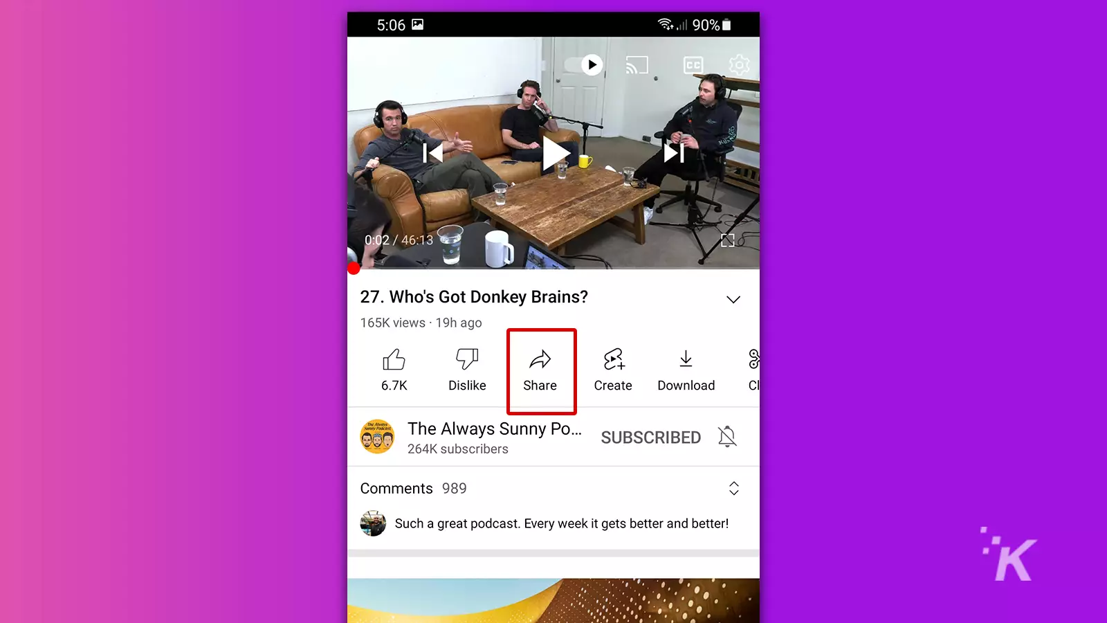 share function on mobile youtube app