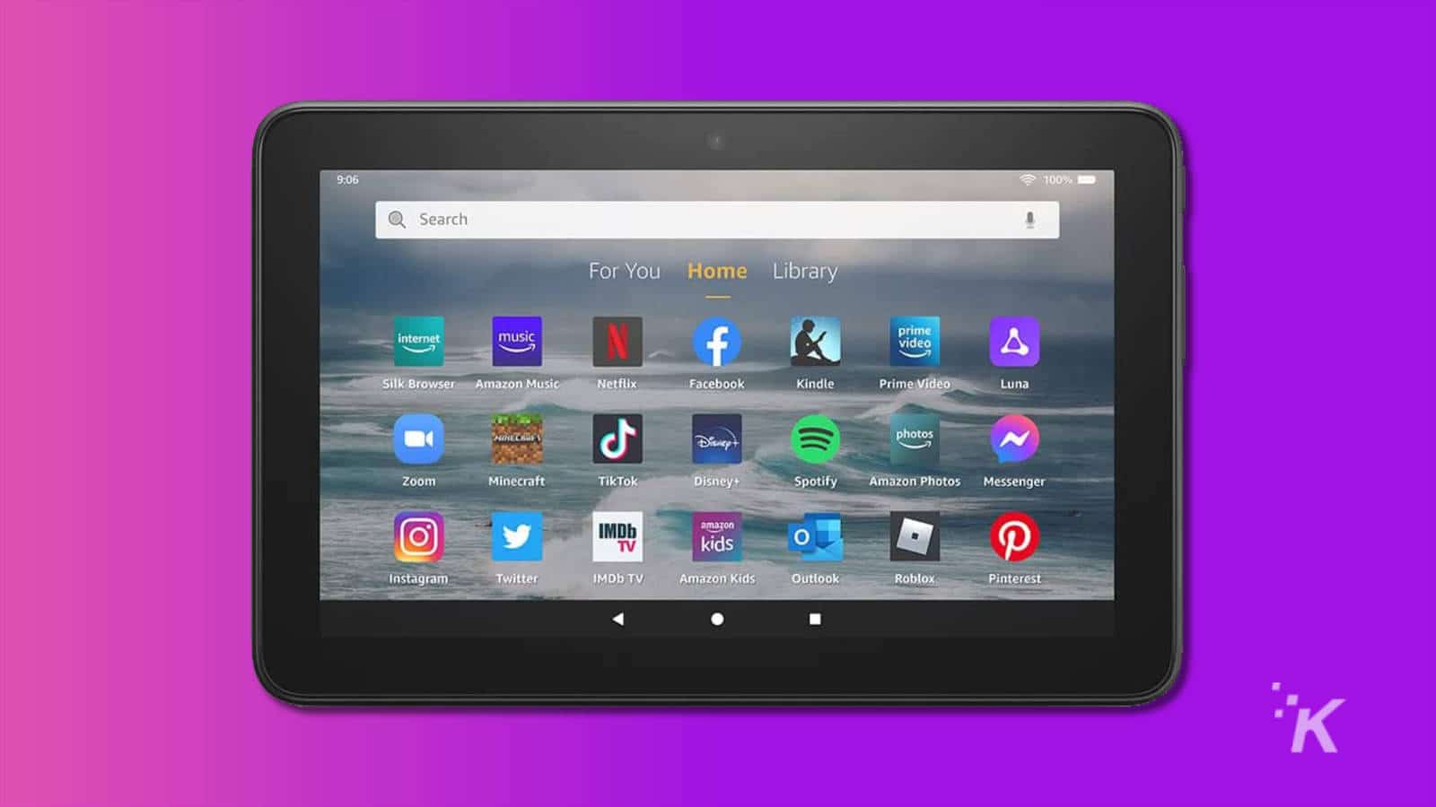 Amazon fire 7 tablet 2022 edition on a purple background