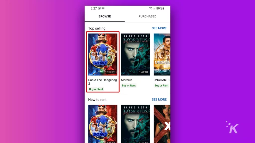 android youtube movies and shows screen