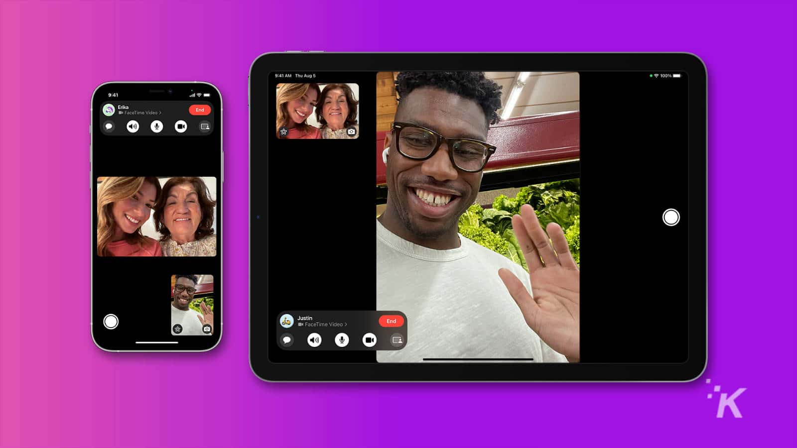 screenshots of apple facetime being used on an iphone and ipad