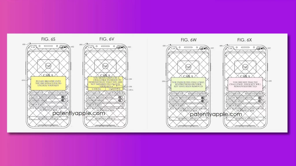 Images from patent application for breathalyzer in apple car key