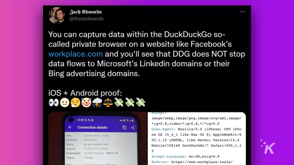 duckduckgo tracking tweet