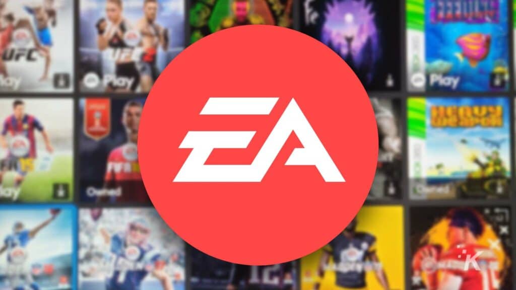 ea games logo with blurred sports background