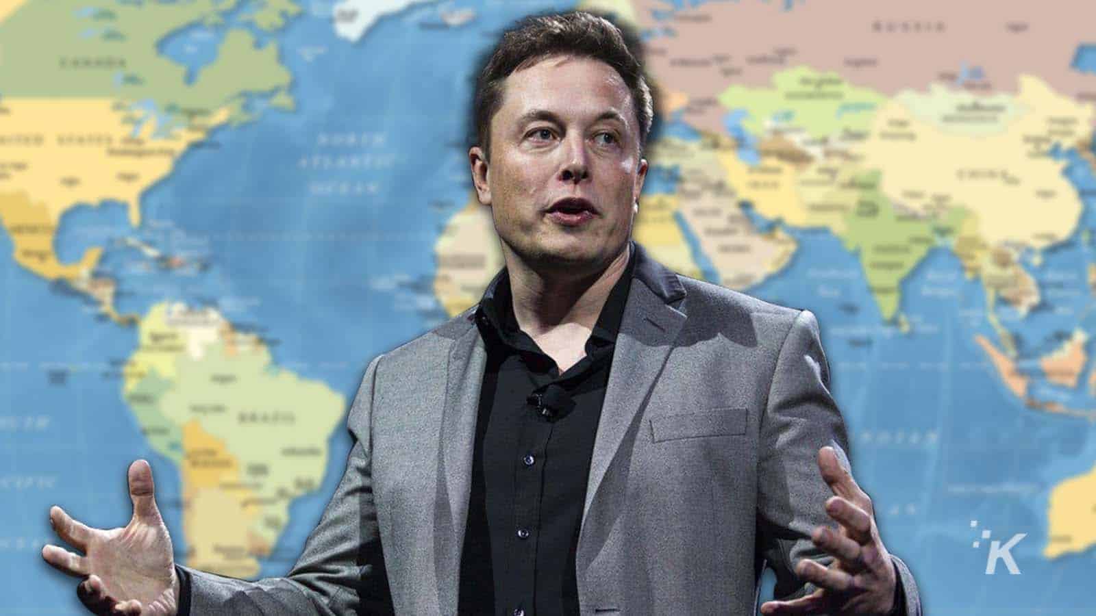 elon musk with a blurred globe in the background