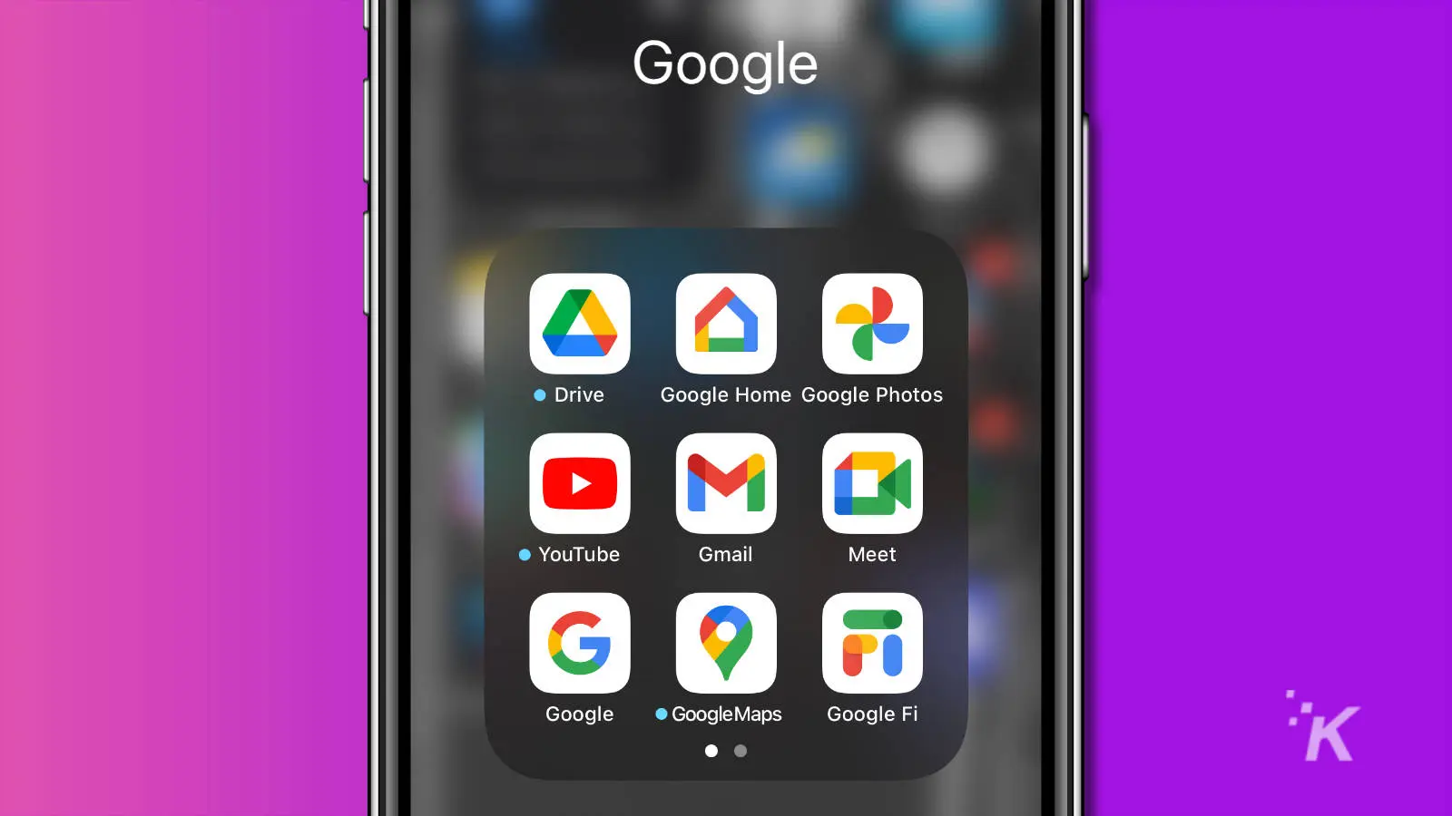 Screenshot of iphone home screen showing google home app icon